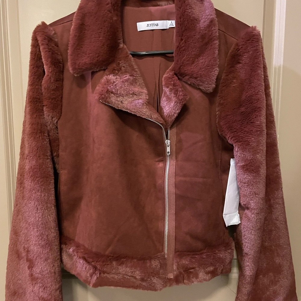 JustFab Cozy Faux Fur Moto Jacket.